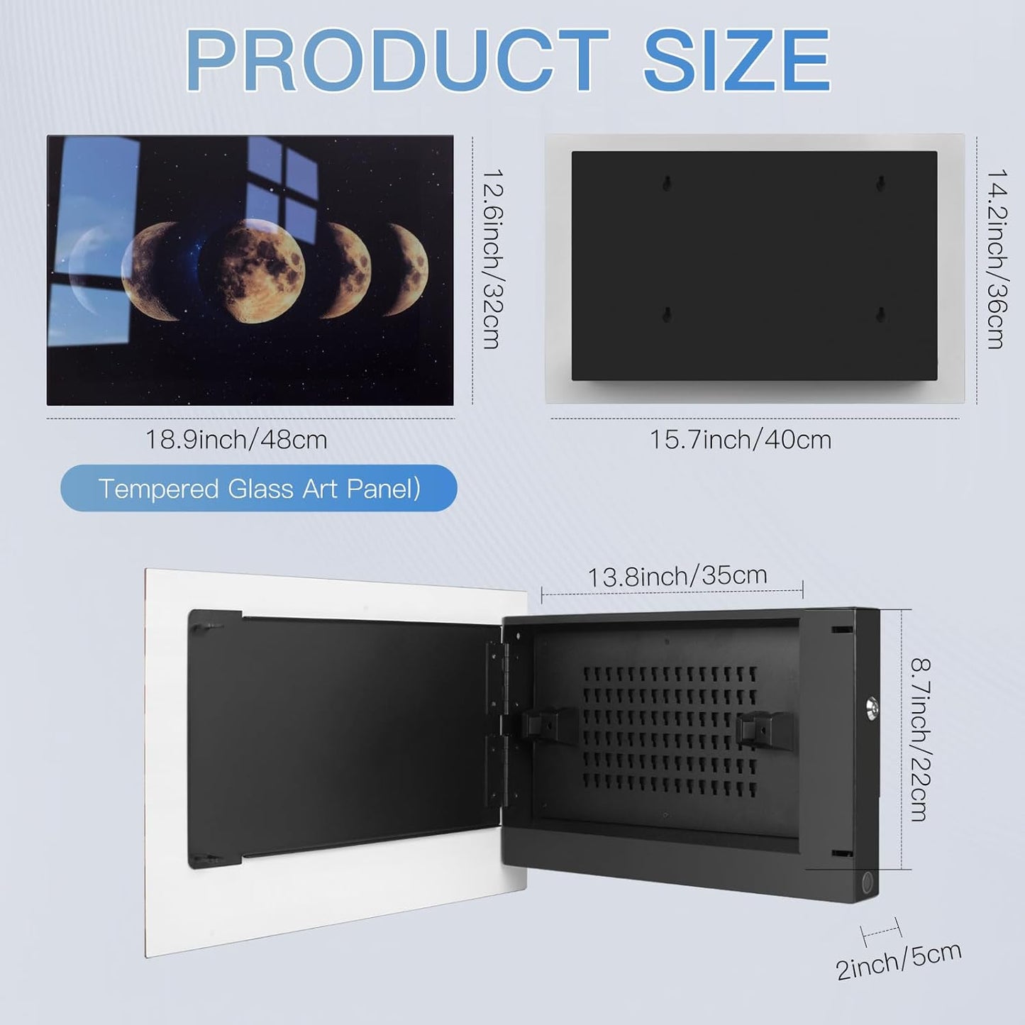 Glass Moon Gun Storage Cabinet dimensions: exterior 18.9x12.6 inches, interior 13.8x8.7 inches