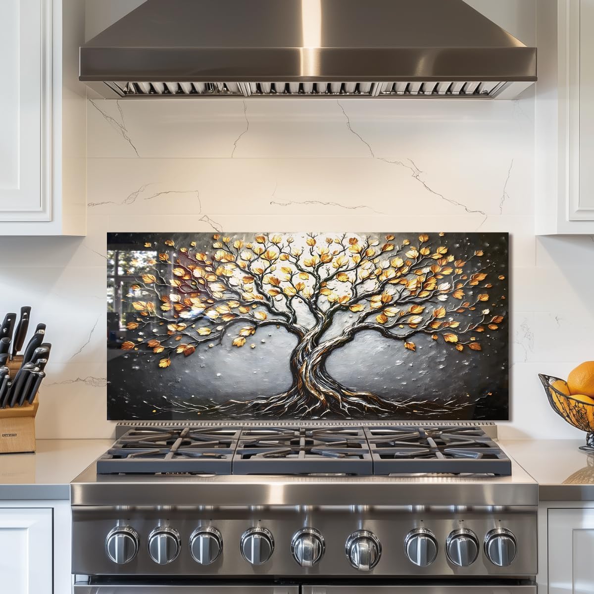 Tempered Glass Stove Splashback Protector- Tree of Life Design