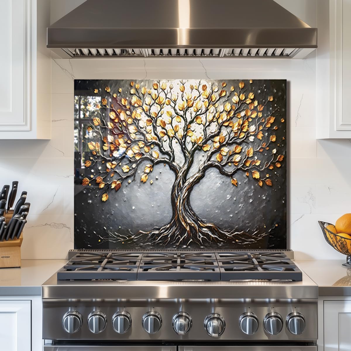 Tempered Glass Stove Splashback Protector- Tree of Life Design