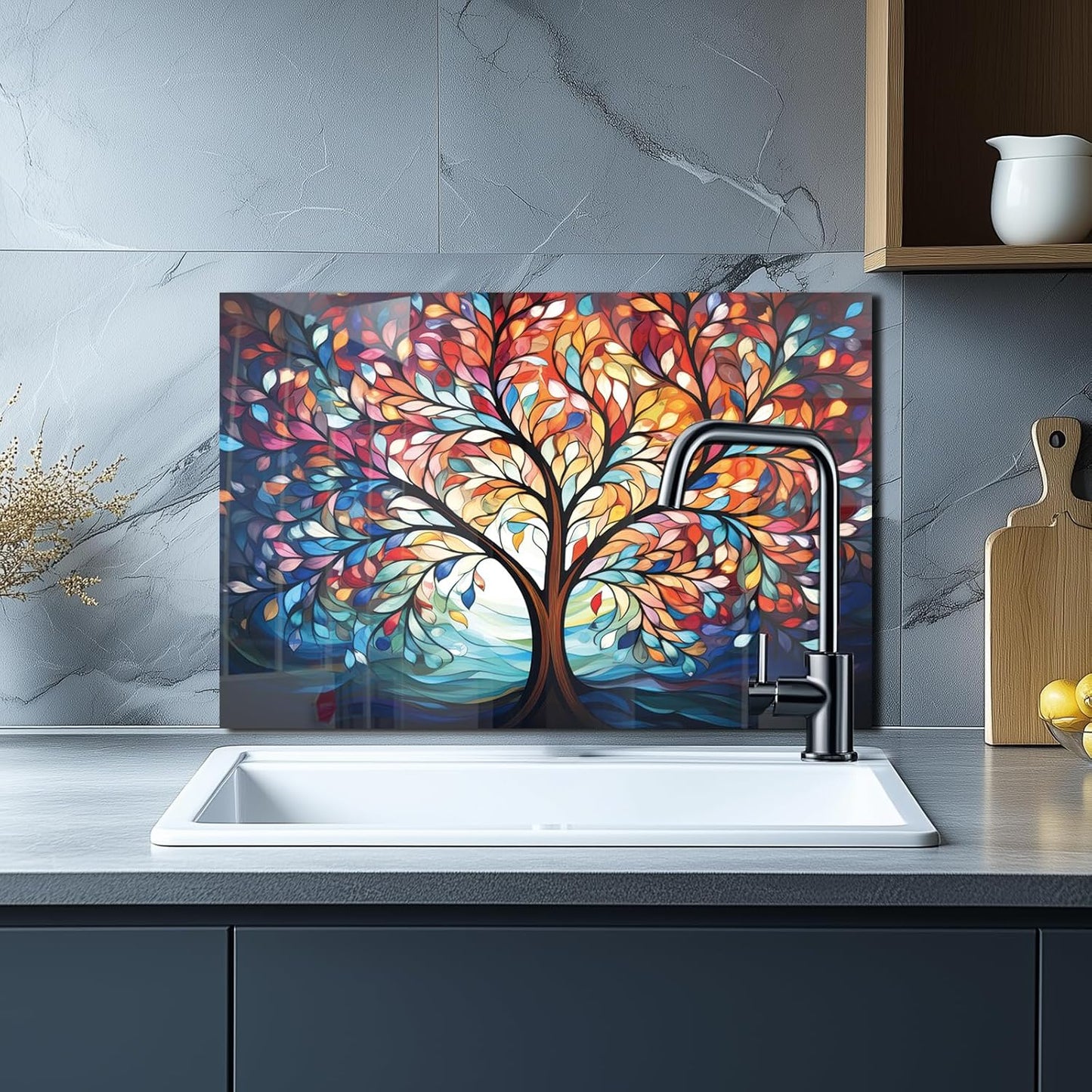 Tempered Glass Tree of Life Kitchen Backsplash