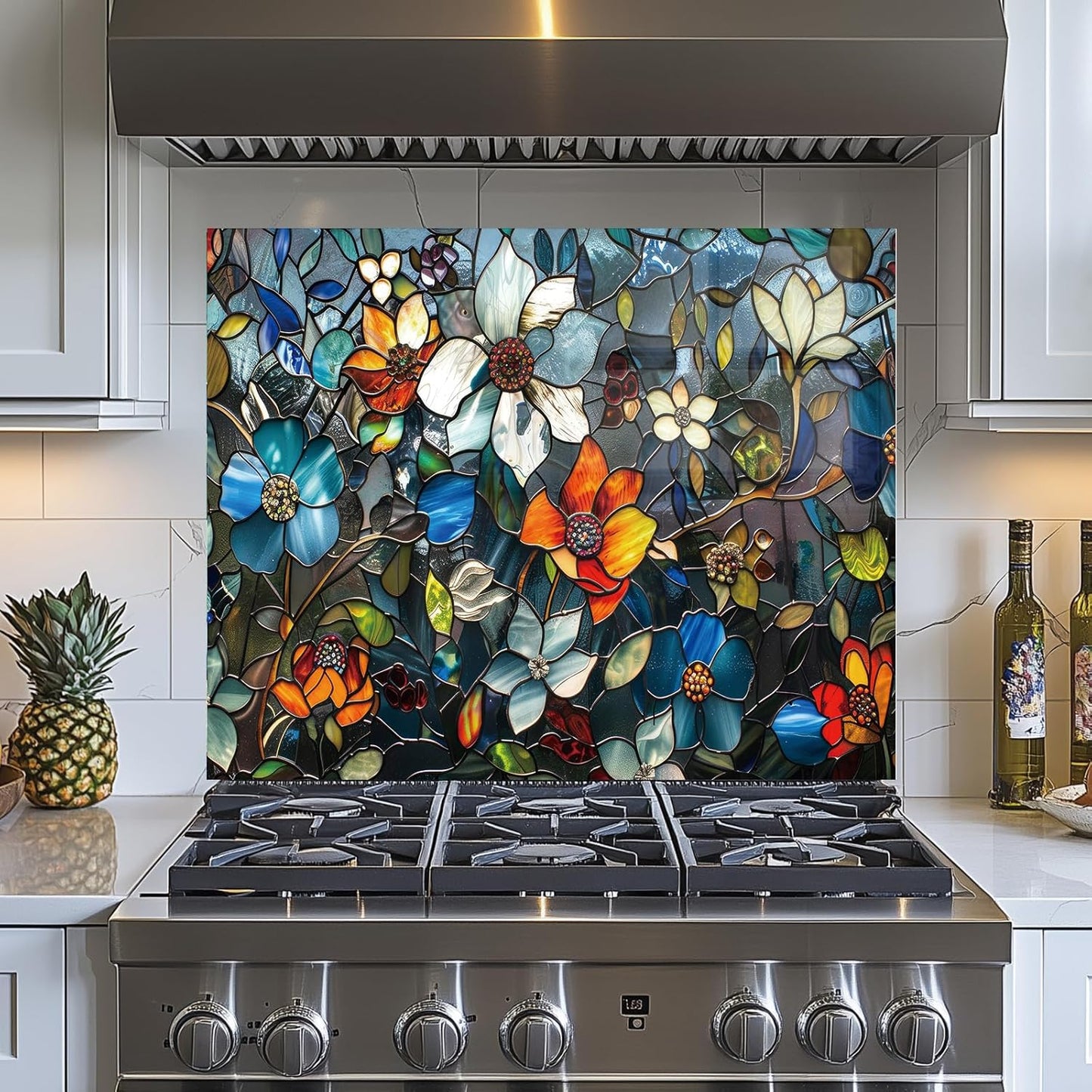 Pixel Flower Tempered Glass Kitchen Backsplash