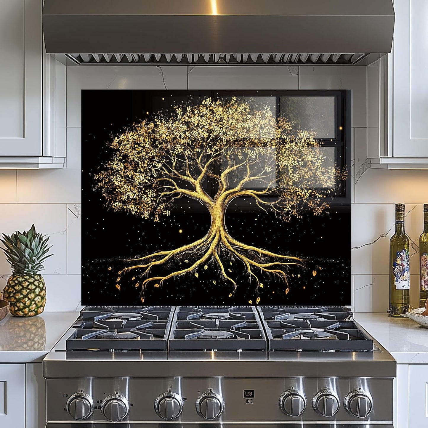 Tree of Life Tempered Glass Kitchen Backsplash