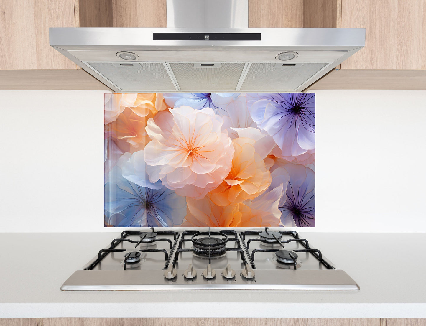 Ethereal Floral Dream - Glass Kitchen Backsplash