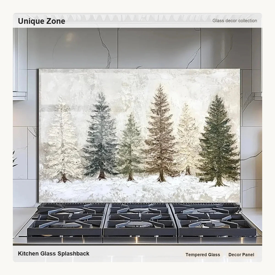 Snow scene tempered glass kitchen backsplash panel for stove and sink wall protection