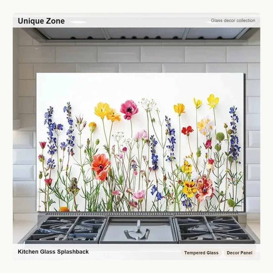 Flowers tempered glass kitchen backsplash for decorative stove wall protection