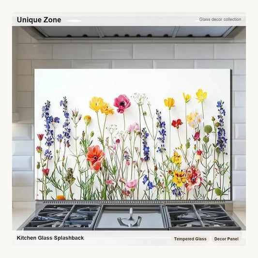 Flowers tempered glass kitchen backsplash for decorative stove wall protection