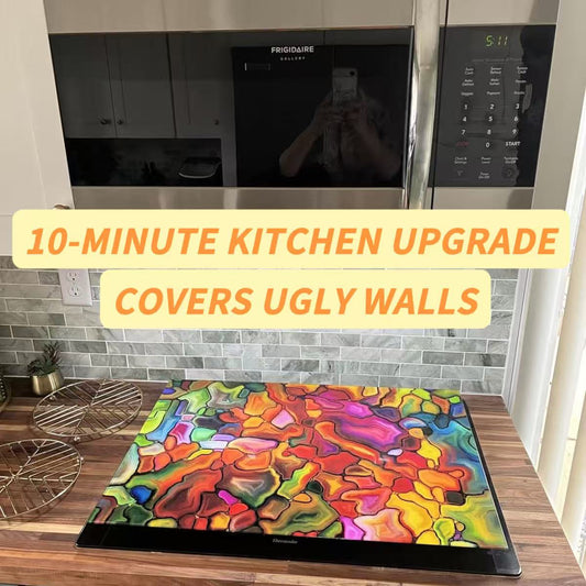 Colorful kitchen backsplash cover hides ugly walls - quick 10-minute upgrade