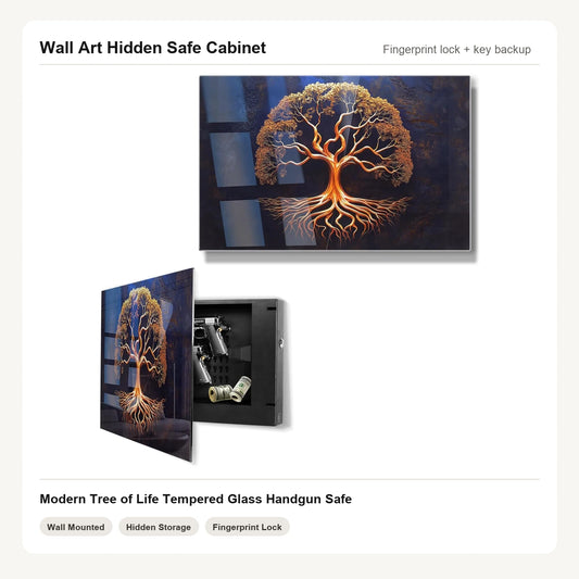 Modern Tree of Life Wall Art Hidden Gun Safe Cabinet with fingerprint lock by Unique Zone