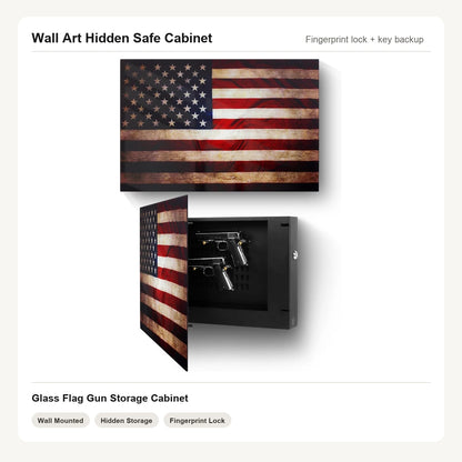 American Flag Wall Art Hidden Gun Safe Cabinet with fingerprint lock by Unique Zone