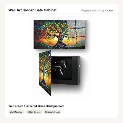 Tree of Life Wall Art Hidden Gun Safe Cabinet with fingerprint lock by Unique Zone