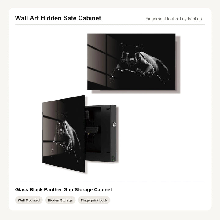 Black Panther Wall Art Hidden Gun Safe Cabinet with Fingerprint Lock