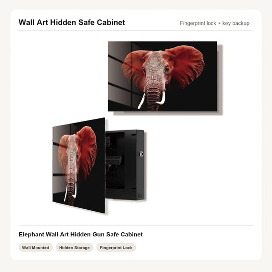 Elephant Wall Art Hidden Gun Safe Cabinet with fingerprint lock by Unique Zone