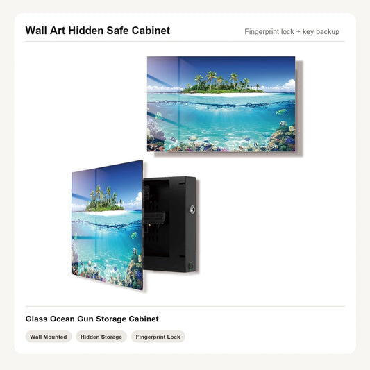 Ocean Wall Art Hidden Gun Safe Cabinet with fingerprint lock by Unique Zone