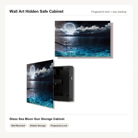 Sea Moon Wall Art Hidden Gun Safe Cabinet with fingerprint lock by Unique Zone