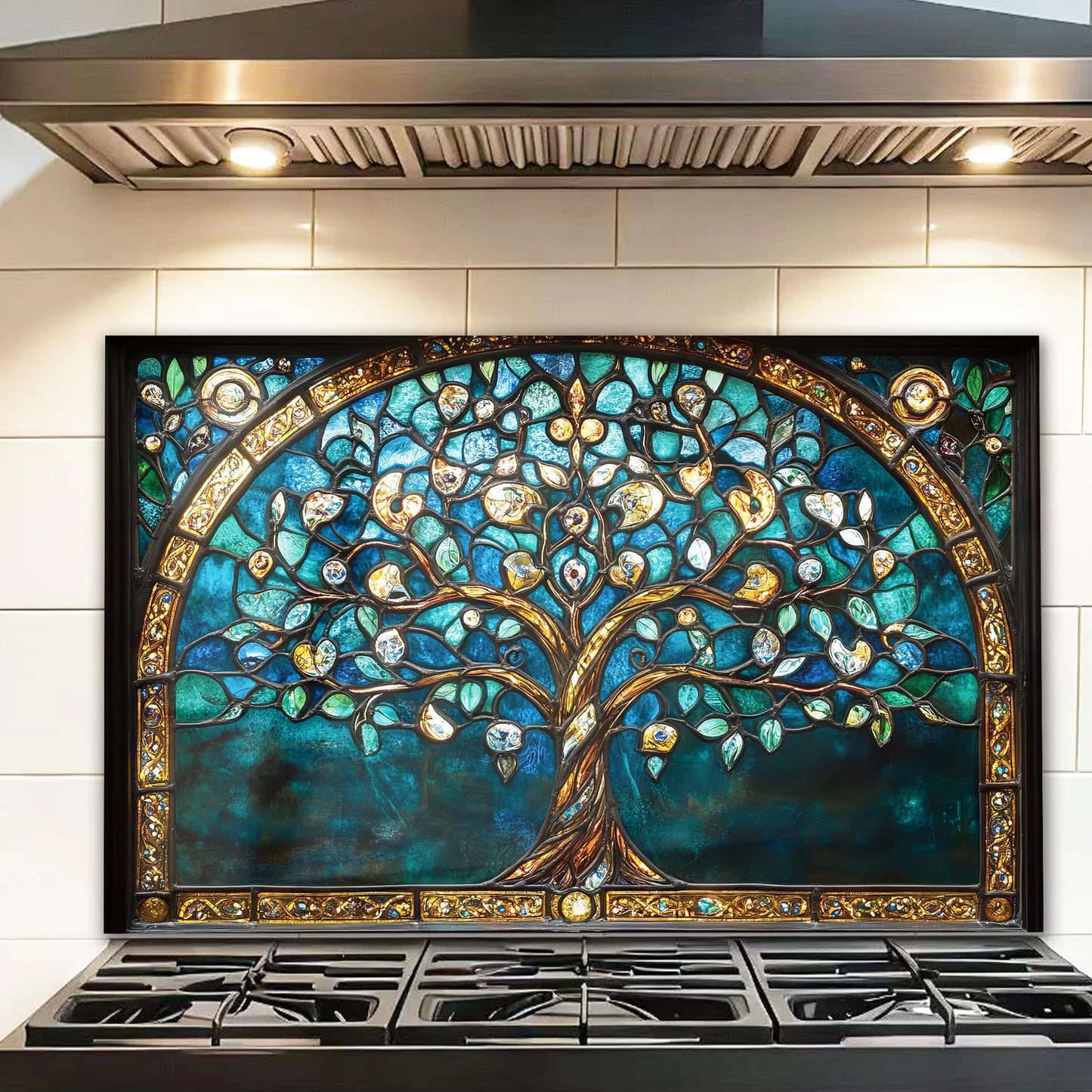 Tree of Life Bohemia tempered glass kitchen backsplash alternate product view