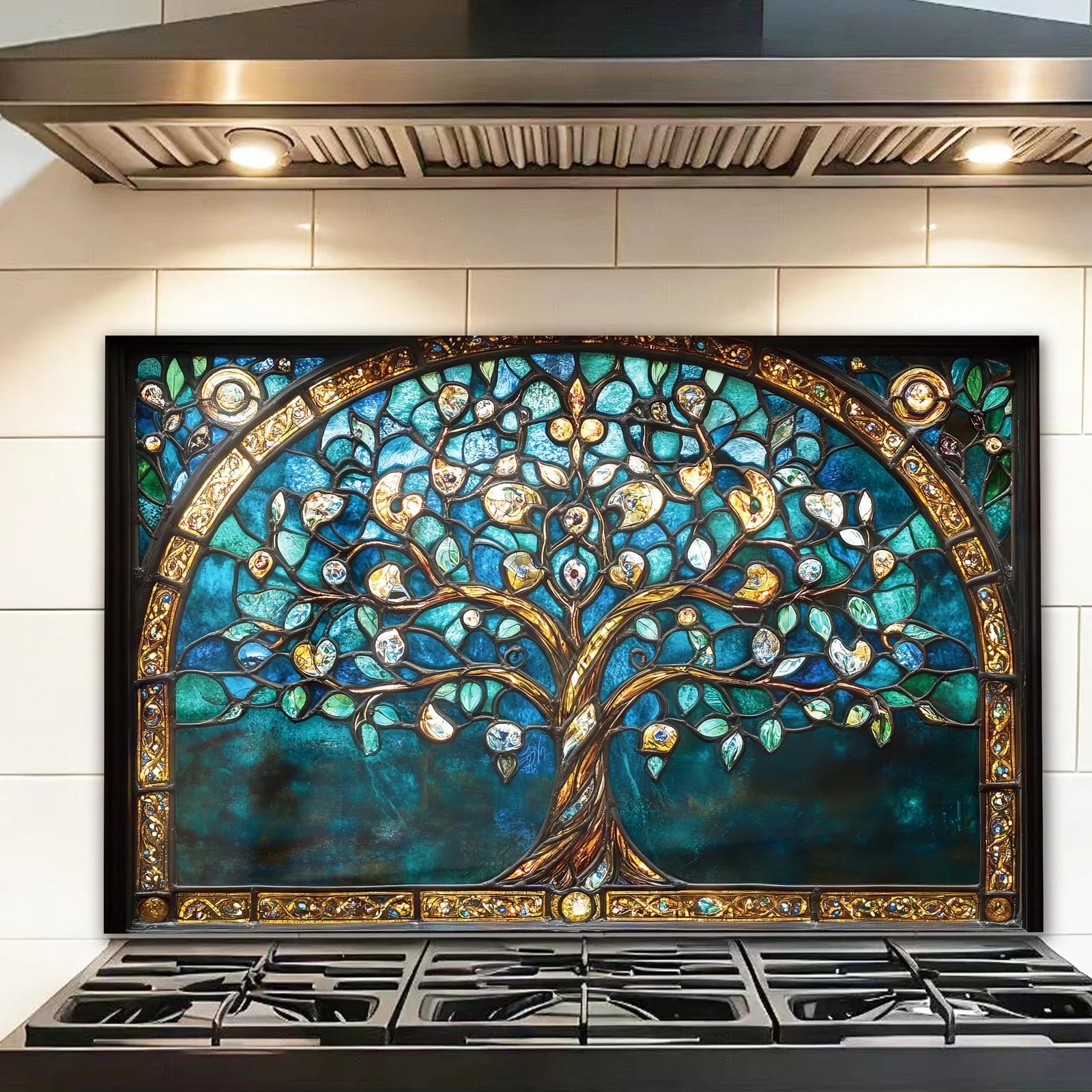 Tree of Life Bohemia tempered glass kitchen backsplash alternate product view