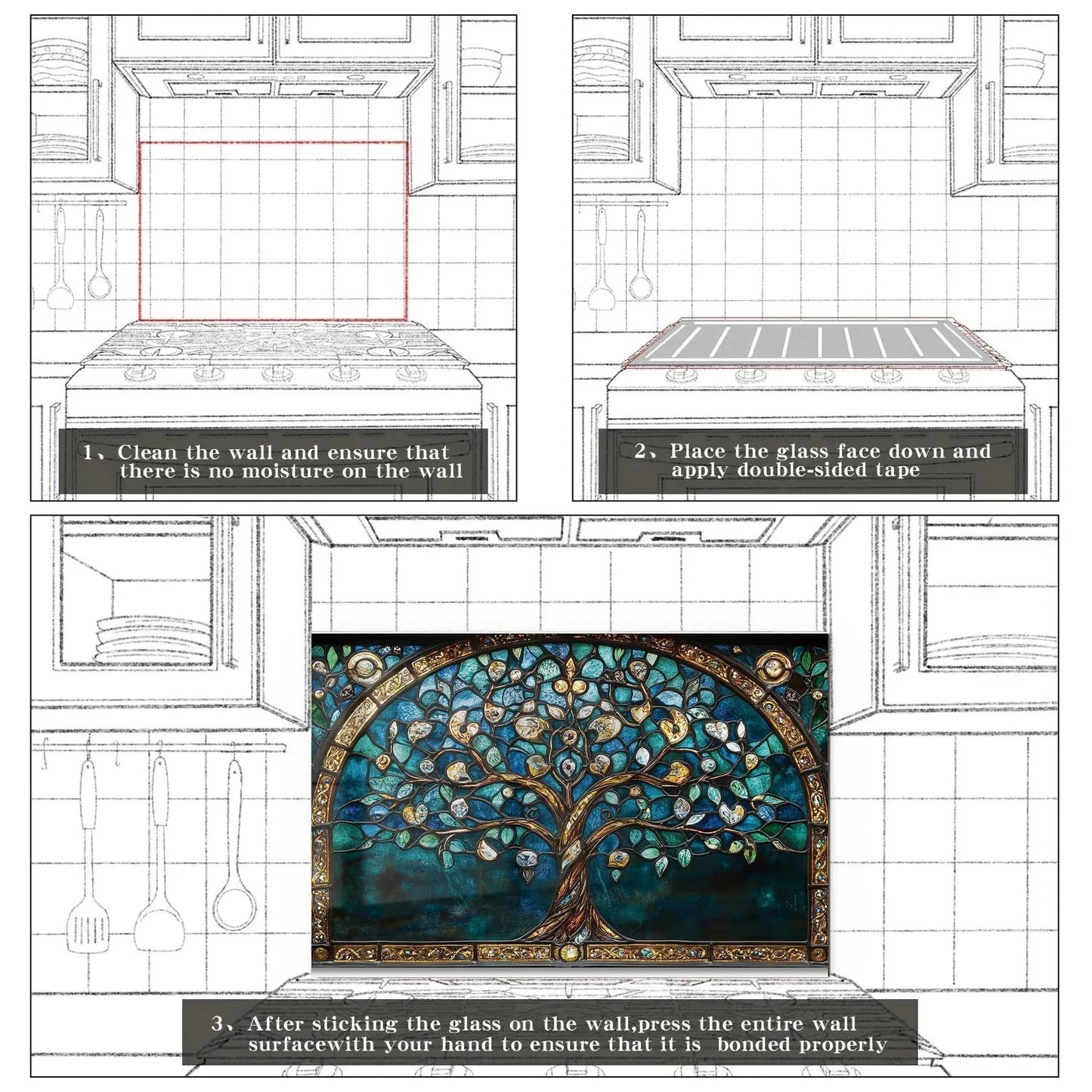 Easy installation steps for tempered glass kitchen backsplash