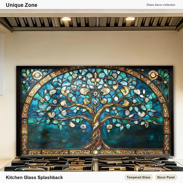 Tree of Life Bohemia Tempered Glass Kitchen Backsplash