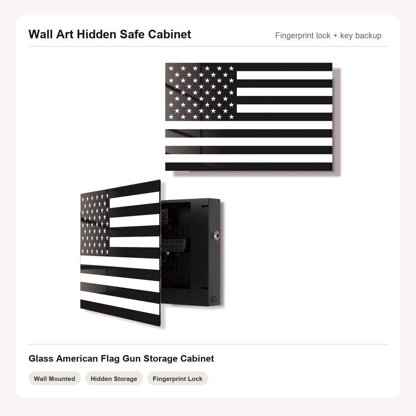 American Flag Wall Art Hidden Gun Safe Cabinet with fingerprint lock by Unique Zone