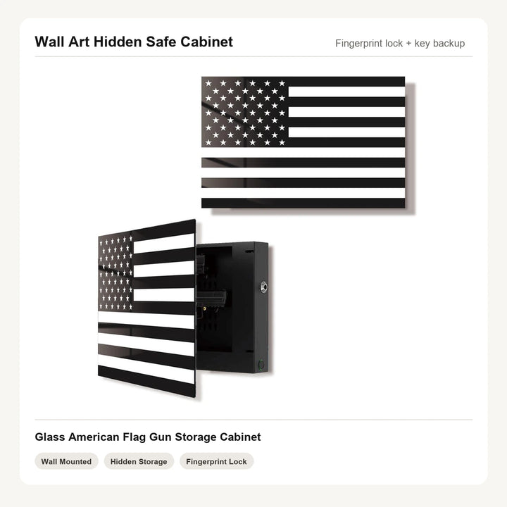 American Flag Wall Art Hidden Gun Safe Cabinet with Fingerprint Lock