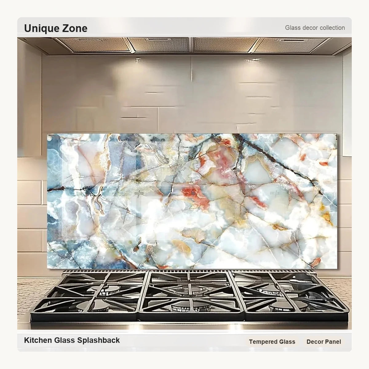 Marble pattern Tempered Glass Backsplash For Kitchen Behind Stove - Unique Zone correct branded main image