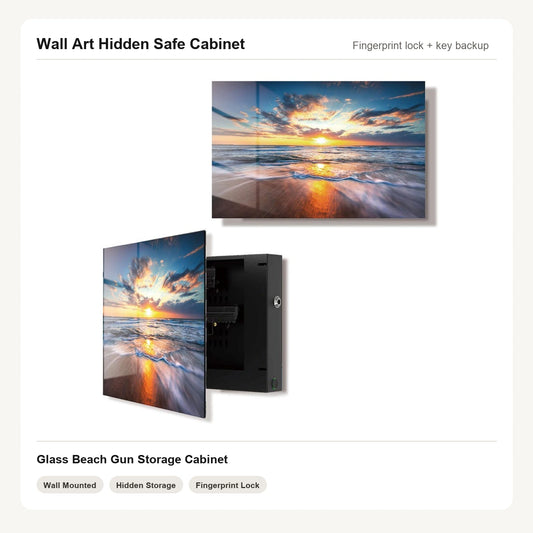 Beach Wall Art Hidden Gun Safe Cabinet with fingerprint lock by Unique Zone