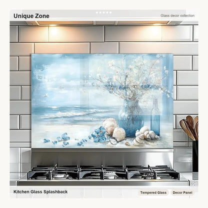 Blue Beach Tempered Glass Backsplash for Kitchen Behind Stove - Unique Zone correct branded main image