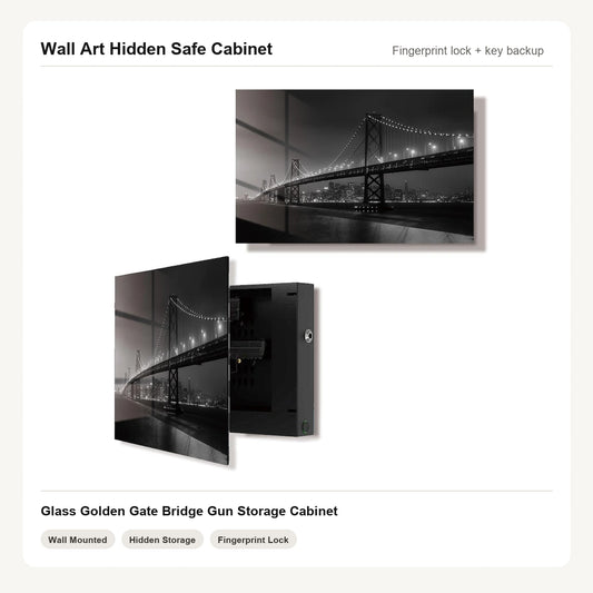 Golden Gate Bridge Wall Art Hidden Gun Safe Cabinet with fingerprint lock by Unique Zone
