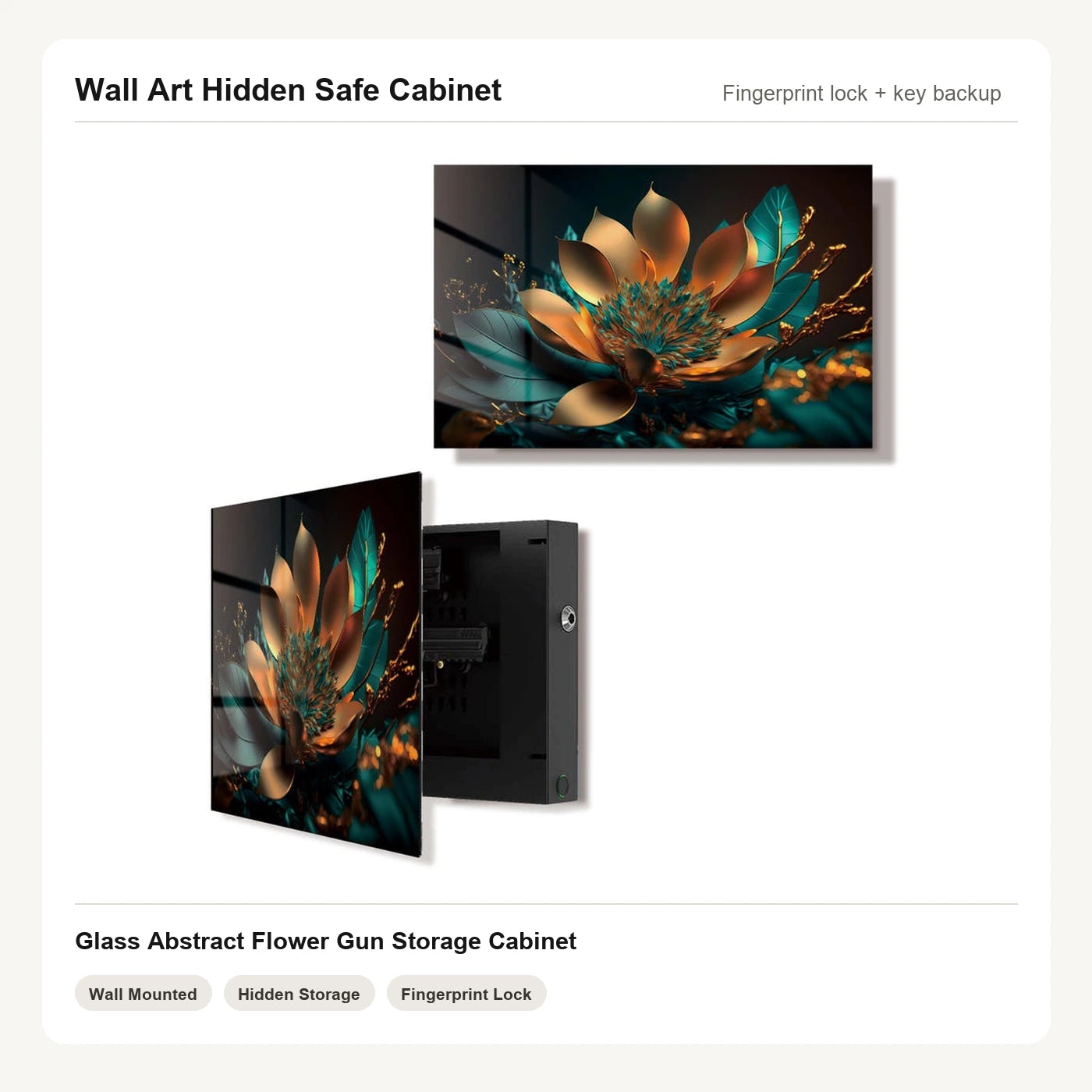 Abstract Flower Wall Art Hidden Gun Safe Cabinet with fingerprint lock by Unique Zone