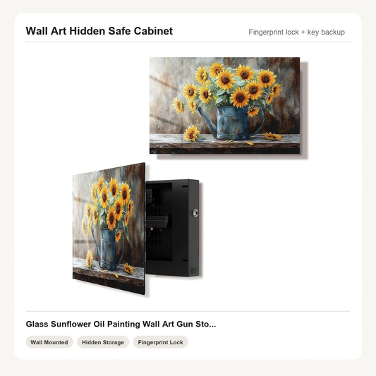 Sunflower Oil Painting Wall Art Hidden Gun Safe Cabinet with fingerprint lock by Unique Zone