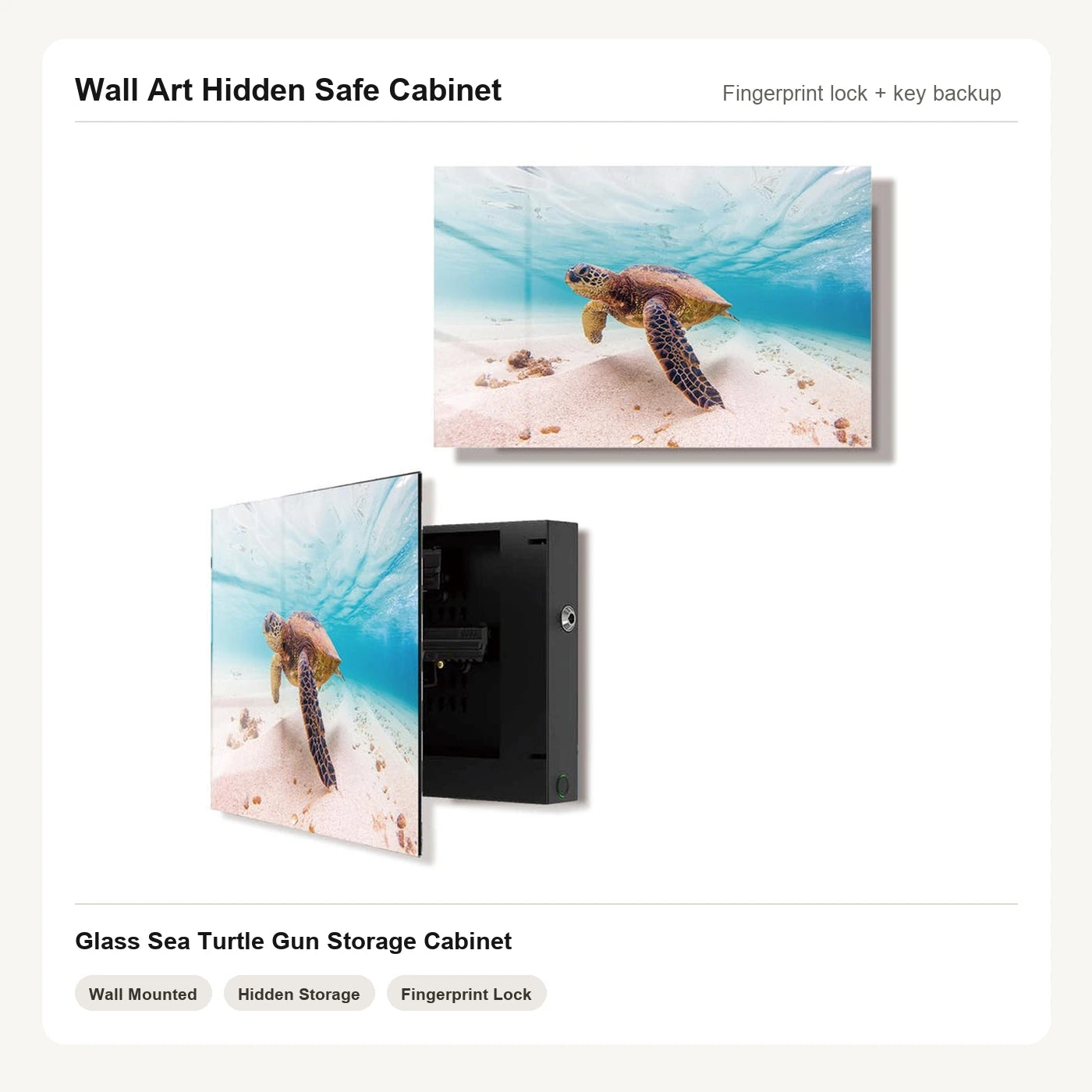Sea Turtle Wall Art Hidden Gun Safe Cabinet with fingerprint lock by Unique Zone