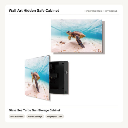 Sea Turtle Wall Art Hidden Gun Safe Cabinet with fingerprint lock by Unique Zone