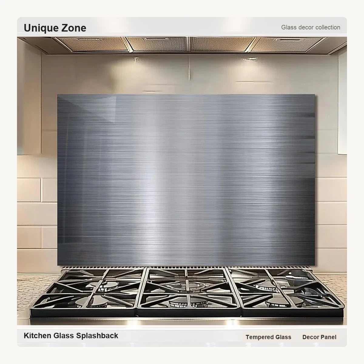 Silver Tempered Glass Backsplash For Kitchen - Unique Zone correct branded main image