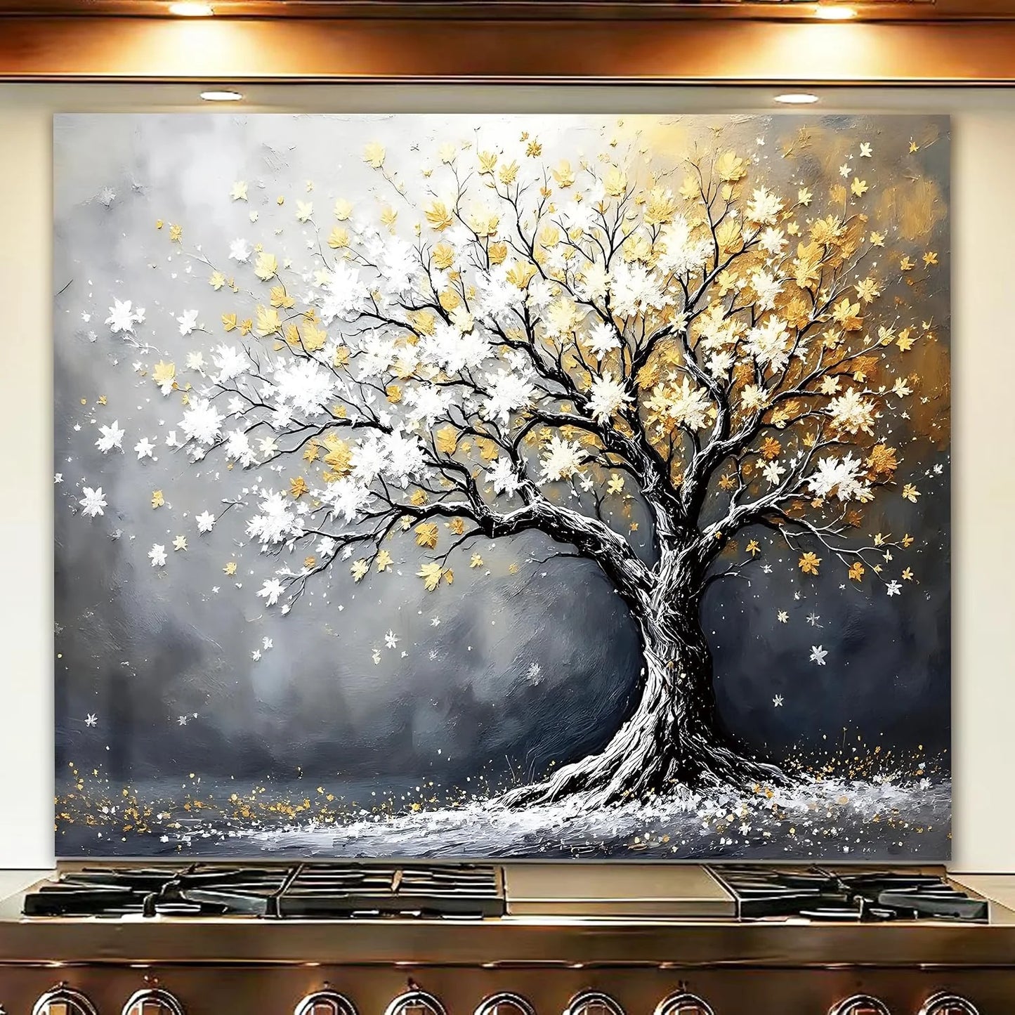 Tree of Life tempered glass kitchen backsplash close-up product view