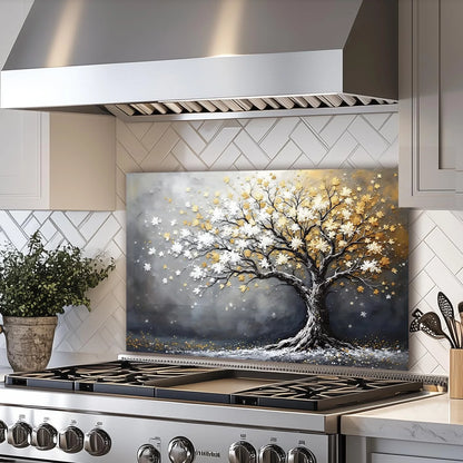 Tree of Life tempered glass kitchen backsplash size reference view