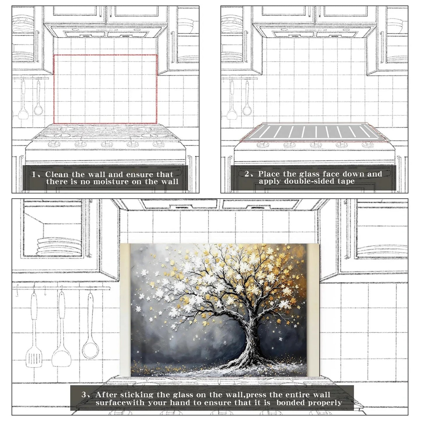 Easy installation steps for tempered glass kitchen backsplash