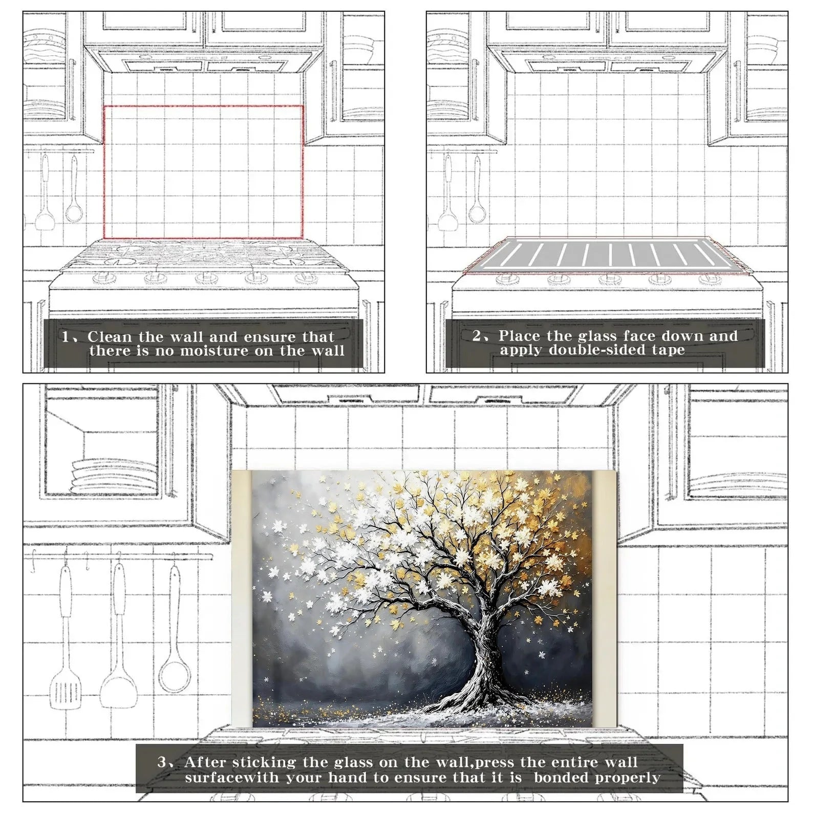Easy installation steps for tempered glass kitchen backsplash