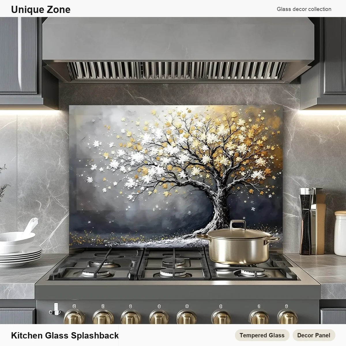 Tree of Life Tempered Glass Kitchen Backsplash - Unique Zone branded kitchen backsplash main image