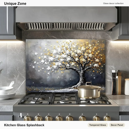 Tree of Life Tempered Glass Kitchen Backsplash - Unique Zone branded kitchen backsplash main image
