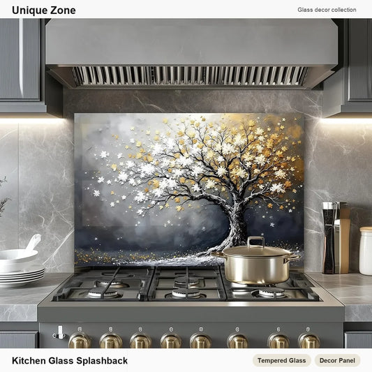 Tree of Life Tempered Glass Kitchen Backsplash - Unique Zone branded kitchen backsplash main image