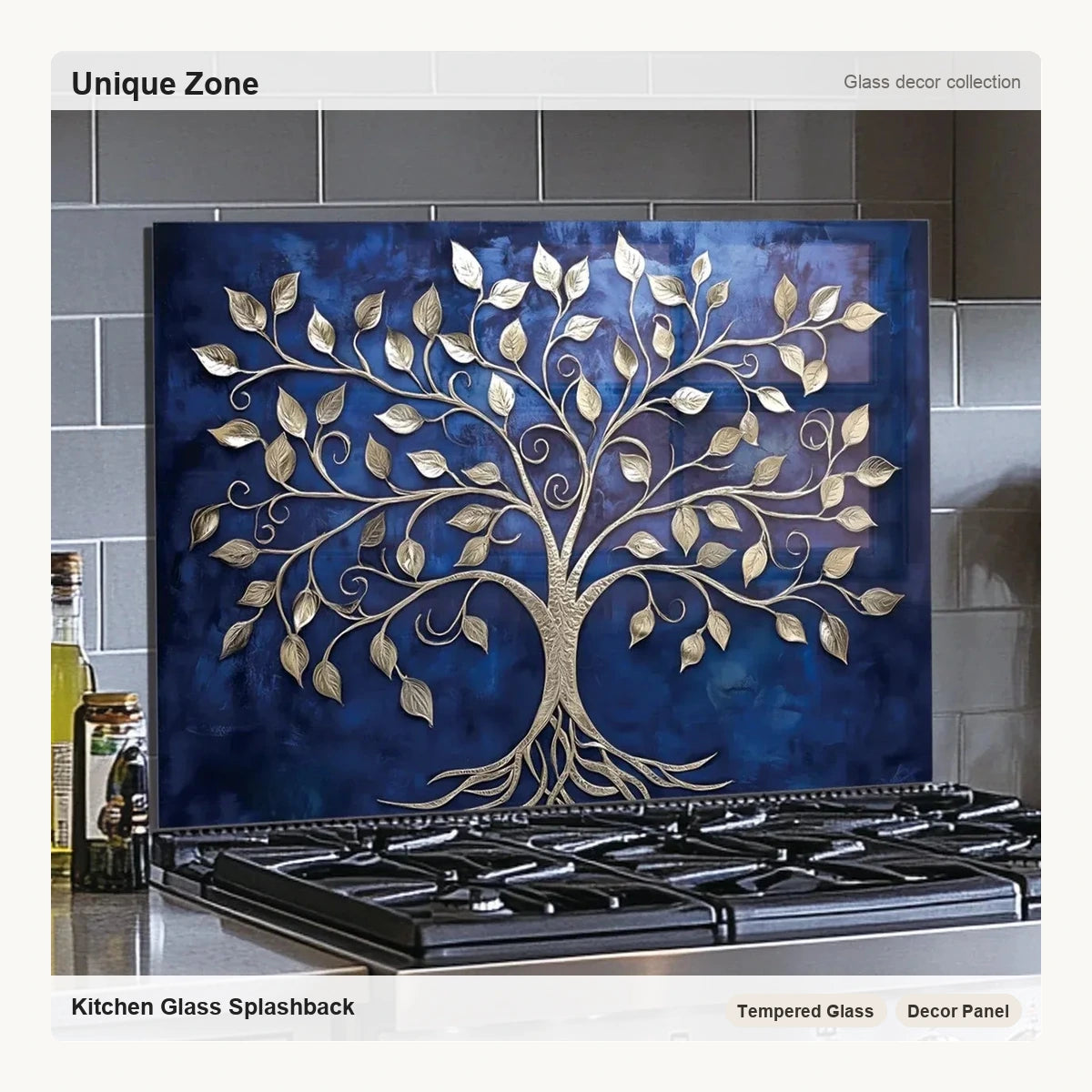 Tree of Life Tempered Glass Backsplash For Kitchen - Unique Zone correct branded main image
