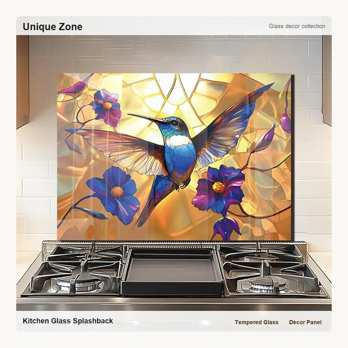 Hummingbird Stove Back Top Cover,Easy to Clean Glass Splashback - Unique Zone correct branded main image