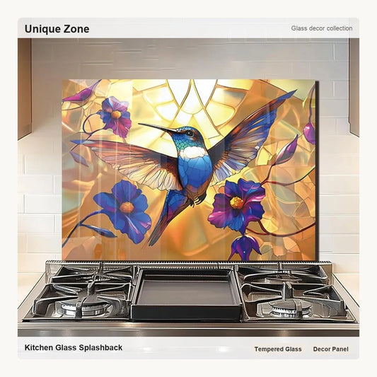 Hummingbird Stove Back Top Cover,Easy to Clean Glass Splashback - Unique Zone correct branded main image