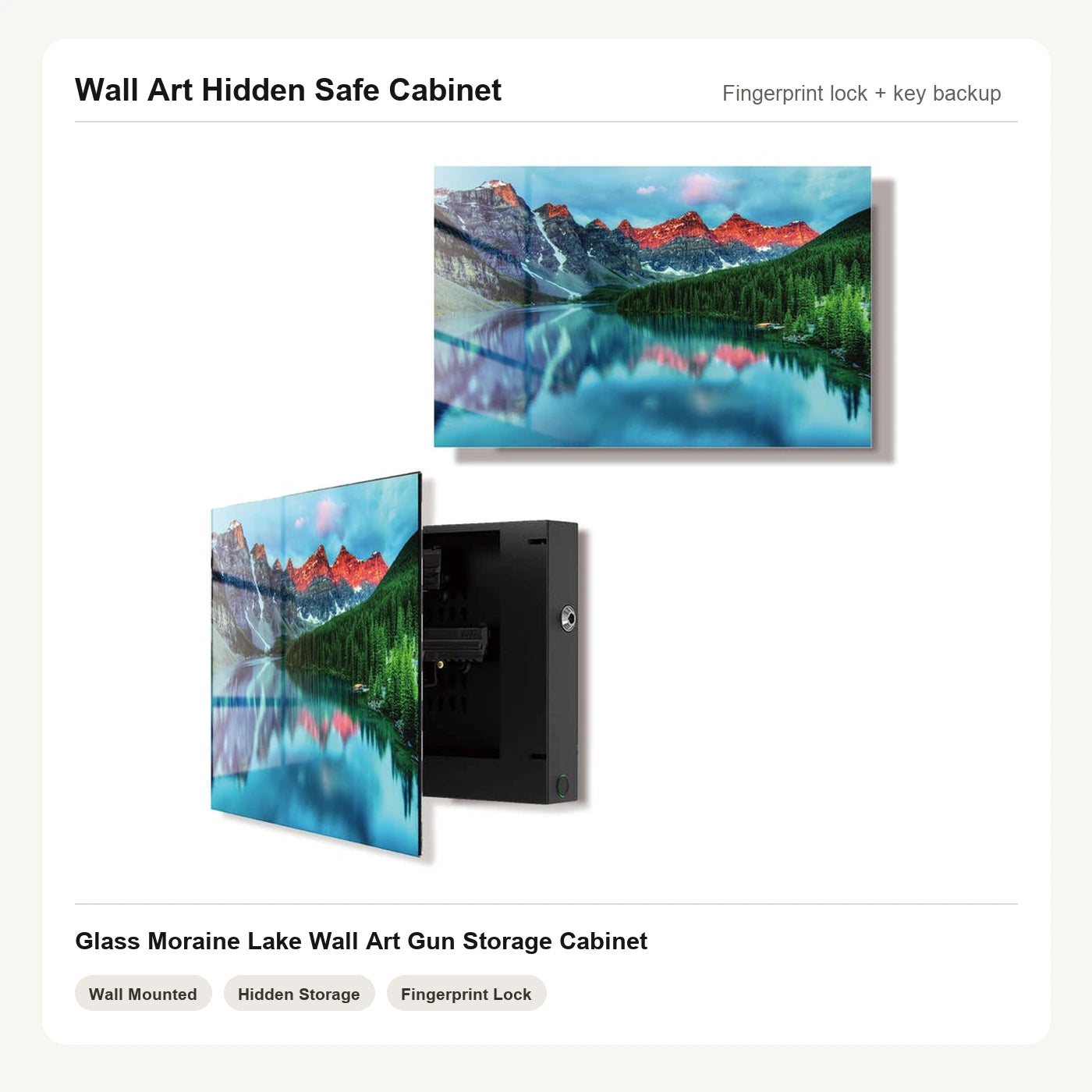Moraine Lake Wall Art Hidden Gun Safe Cabinet with fingerprint lock by Unique Zone