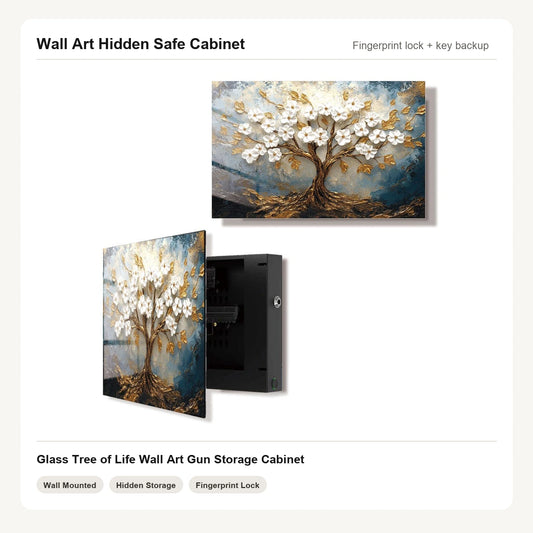 Tree of Life Wall Art Hidden Gun Safe Cabinet with fingerprint lock by Unique Zone