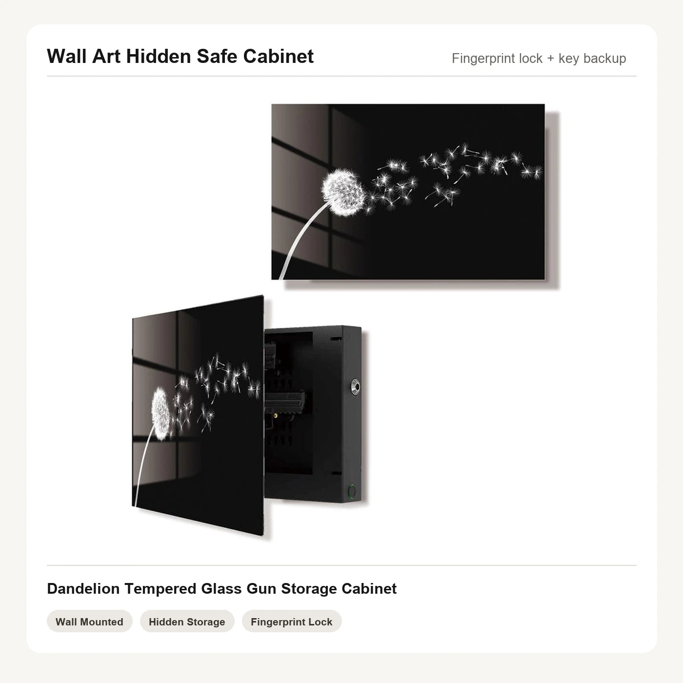 Dandelion Wall Art Hidden Gun Safe Cabinet with fingerprint lock by Unique Zone