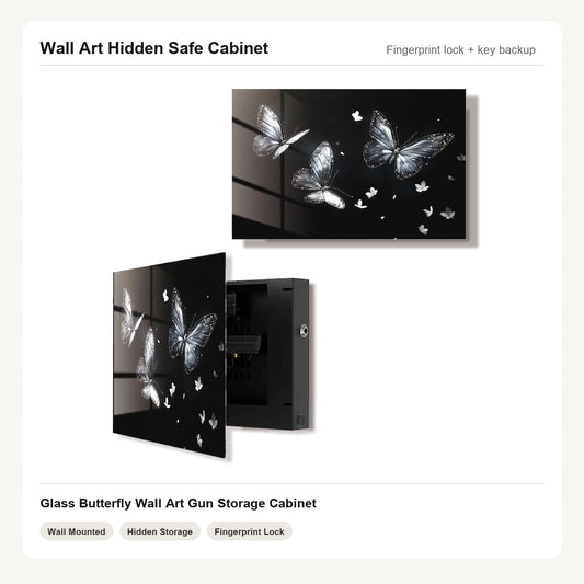 Butterfly Wall Art Hidden Gun Safe Cabinet with fingerprint lock by Unique Zone