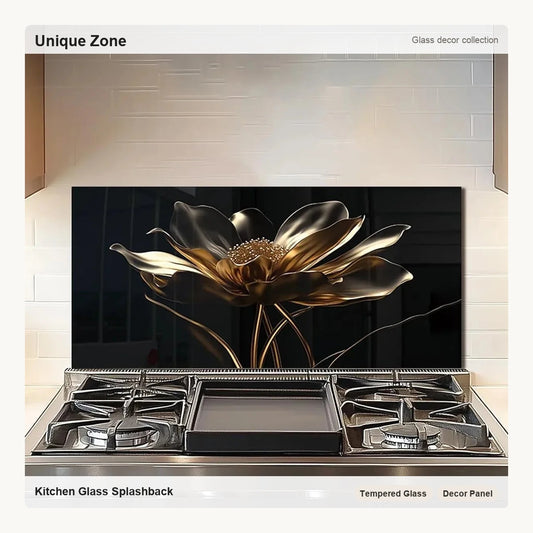 Tempered Glass Golden Lotus Tempered Glass Backsplash For Kitchen Behind Stove - Unique Zone correct branded main image