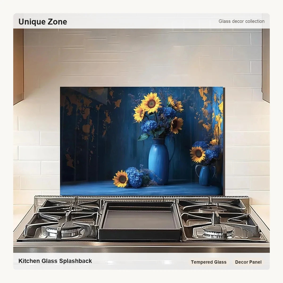 Tempered Glass Blue Vase Tempered Glass Backsplash For Kitchen Behind Stove - Unique Zone correct branded main image