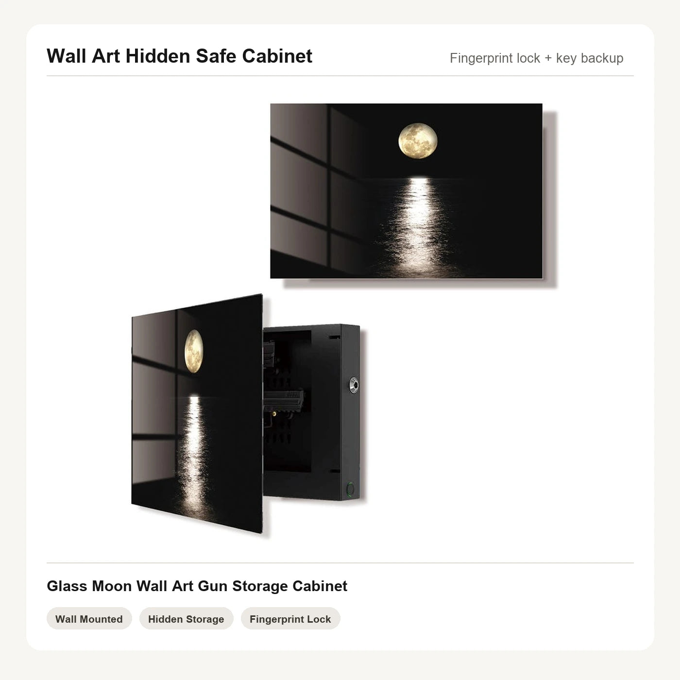 Moon Wall Art Hidden Gun Safe Cabinet with fingerprint lock by Unique Zone